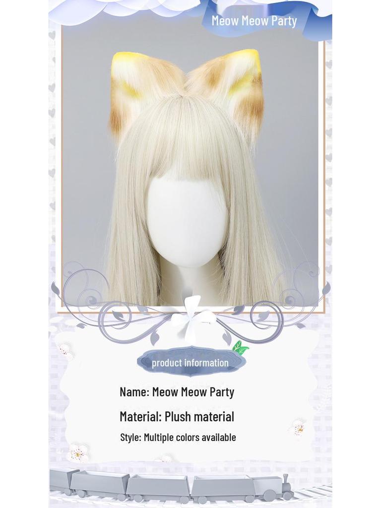 Повязка на голову с плюшевыми кошачьими ушками ручной работы для косплея - аксессуары для волос с ушками животных для костюмов и реквизита