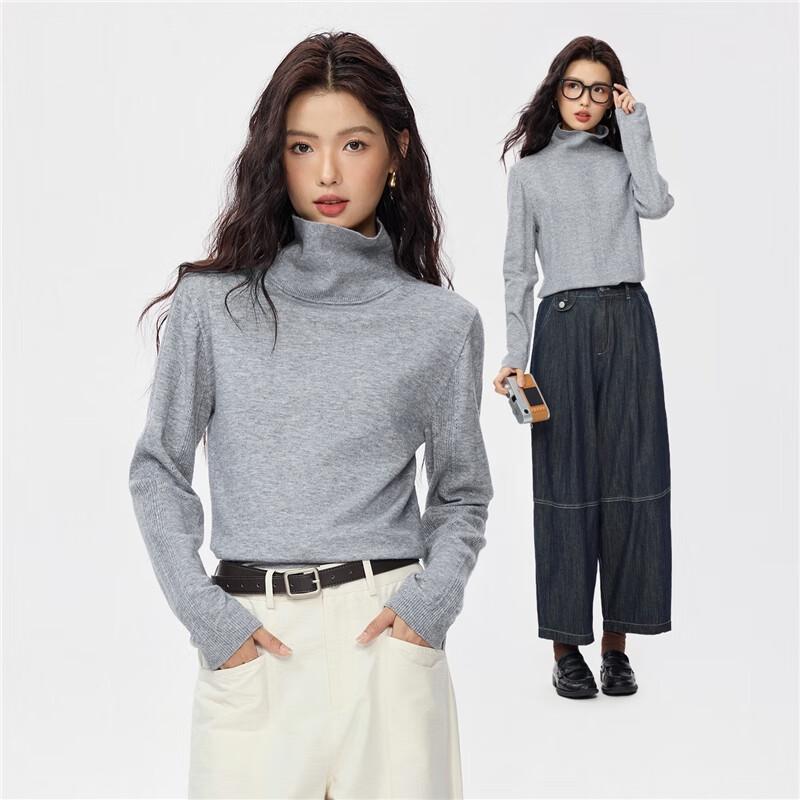 Giordano Women's Double-Sided Hollow Jacquard High-Neck Knit Top