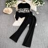 Autumn Winter Designer Print Leopard Knitted Sweater Trouser Two Piece Set Women O-neck Pullover Tops And Ankle Length Pants Suit