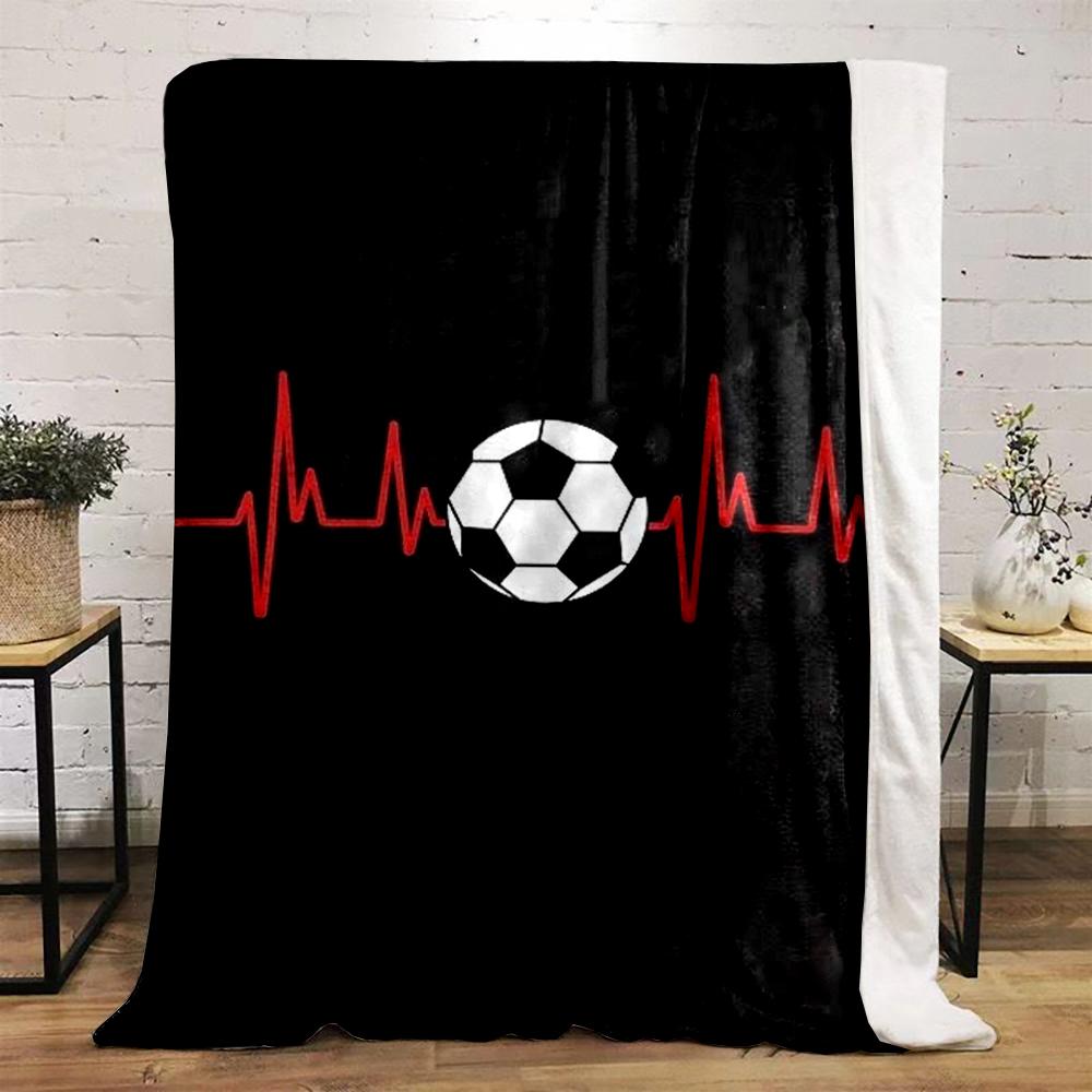 Soccer Ball with Heartbeat Line Design Blanket Flannel blanket for bedroom, living room, sofa, and nap sofas