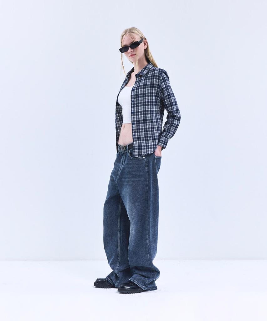 VIVABROWN 85-Viva077 Шахматная рубашка с длинным рукавом Slim Fit, в клетку, темно-синяя