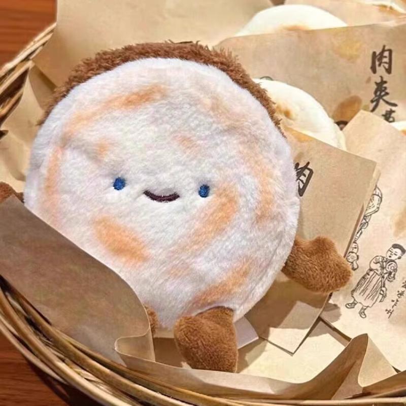 12cm Funny Creative Food Doll Keychain Backpack Plush Doll Pendant Chinese Hamburger Cartoon Doll Toy Car Bag Decor