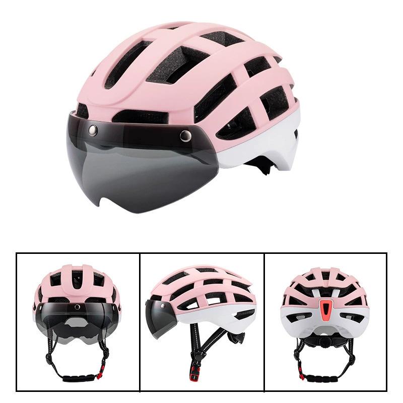 New Magnetic Goggles with Light Helmet General Road Bicycle Riding Helmet Integrated Molding
