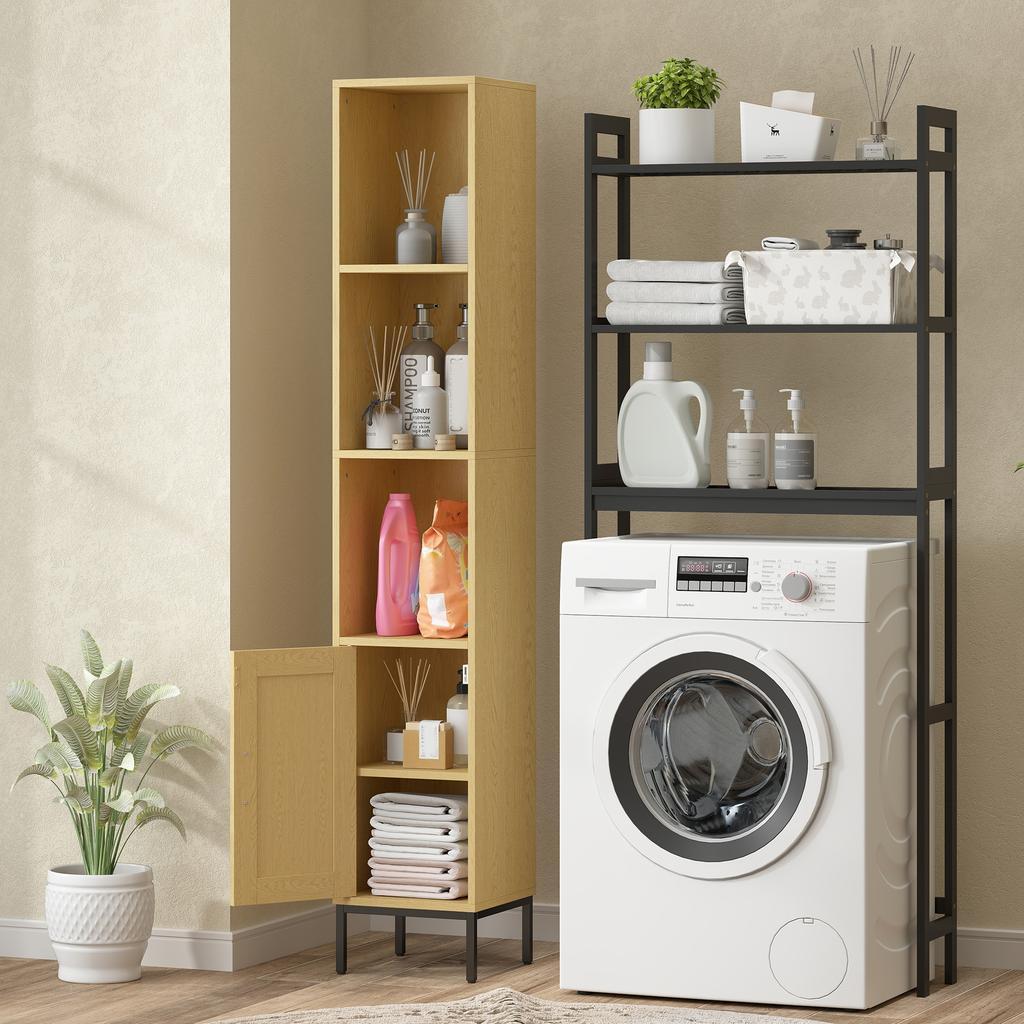 Tall Bathroom Cabinet, Narrow Bathroom Cabinet with Open Shelves and Adjustable Shelf, Natural Wood Look