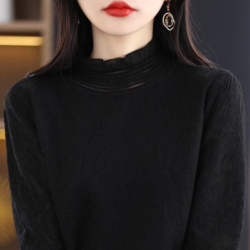 Весенне-осенний женский кружевной топ крючком, французская элегантная трикотажная нижняя рубашка с внутренней темперацией