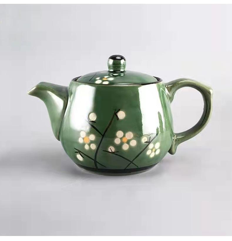 Simple Household Tea Set Ceramic Teapot Teacup Tea Kettle Korean Hand-Painted Green Glaze 9-Head Pot Lid