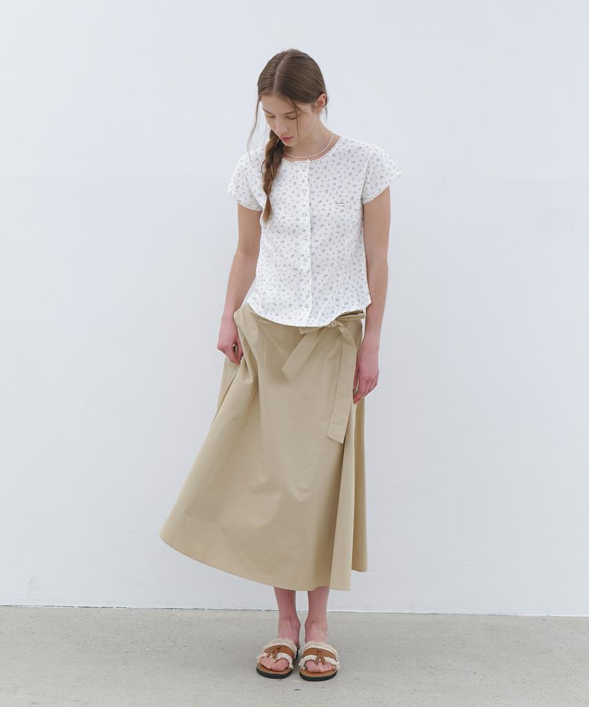 Cluny Wide Tie Flare Long Skirt - Beige