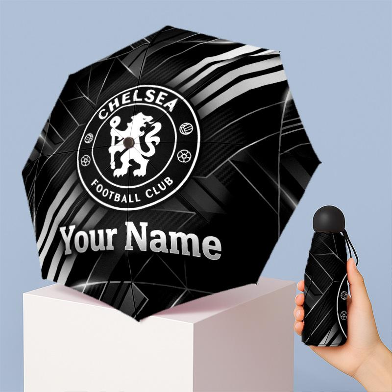 Chelsea FC Manual Five Fold 8 Rib Umbrella Support Custom Text, Lightweight Travel Umbrella