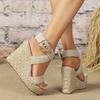 Богемные эспадрильи туфли с открытым носком танкетки сандалии платформа женские туфли на каблуке подошва из пеньковой веревки комфортные повседневные туфли