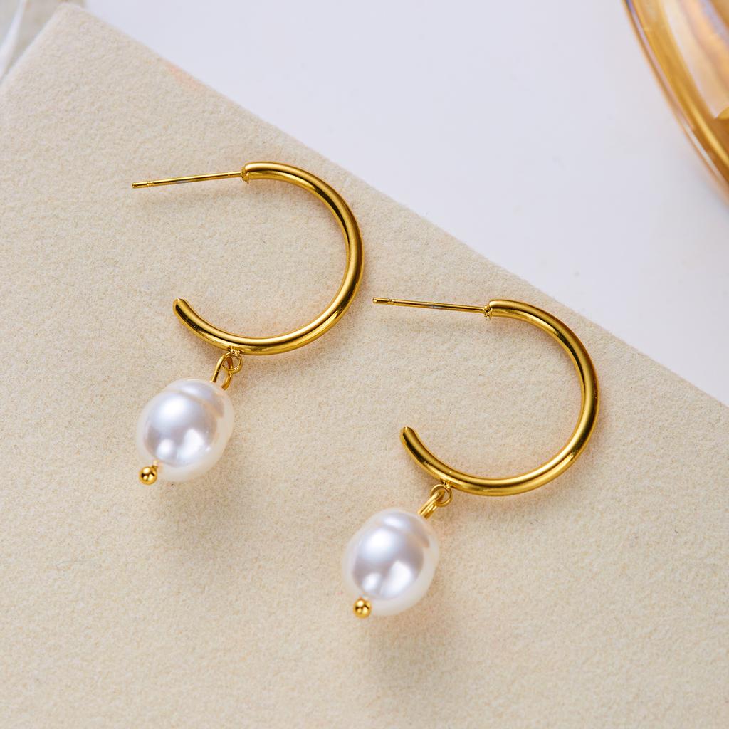 Light Luxury French Imitation Pearls Dangle Earrings for Women Stainless Steel Pierced Earrings Elegant Versatile Jewelry Gift