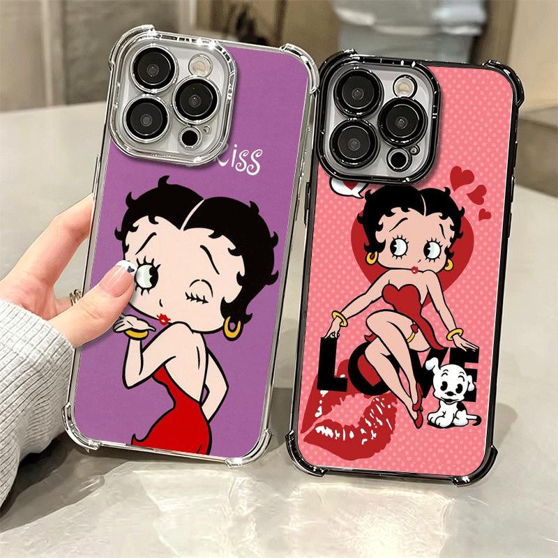 B-Bettys B-Boops Girl Plating Phone Case For Iphone 16 17 Pro Max Air 16E 14 15 Plus 12 13 Mini Anti-Fall Airabag Cover