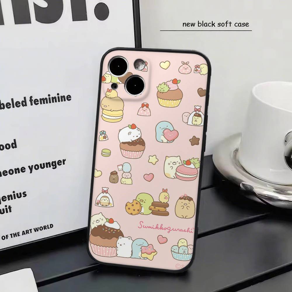 Милый мультяшный Sumikko Gurashi Для iPhone 13,17,11,12,16,14,15,Plus,Pro Max Мягкий силиконовый черный чехол для телефона