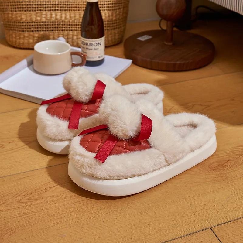 Женские зимние теплые короткие плюшевые домашние тапочки, женские мягкие домашние тапочки с толстой подошвой, женские нескользящие домашние тапочки из хлопка на плоской подошве