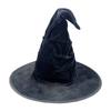 Black Velvet Witch Hat for Halloween Stylish Cosplay Accessory with Broomstick Design, Perfect for Costume Parties & Themed Events, Without Battery