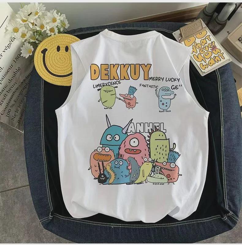 2023 г. Хлопковый жилет без рукавов с рисунком для мальчиков - свободная летняя футболка