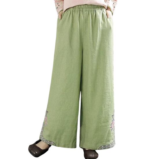 Длинные брюки в китайском стиле с эластичной резинкой на талии, широкие повседневные брюки с карманами, свободные брюки в стиле ретро