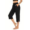 Women  Elastic High Waist 3/4 Pant Casual Active  Fit Wide Capris Leg Pants Trousers With Pockets