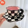 Привет, черно-белая кружка в шахматном порядке, керамическая чашка, кофейная чашка, блюдце, чашка послеобеденного чая, креативная чашка