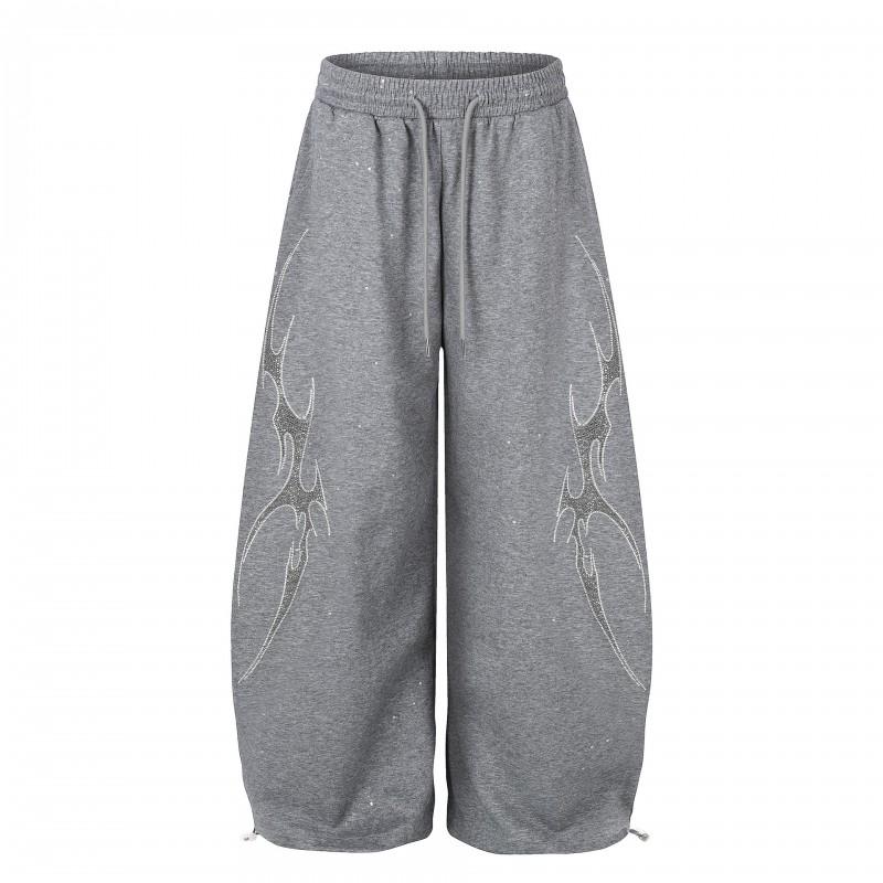 2026 American Vintage Rhinestone Sweatpants Loose Wide Leg Pants Men Women Street Dance