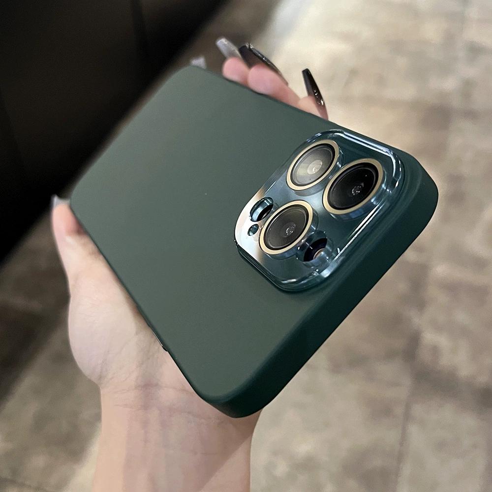 Matte Hard Plastic Thin Phone Case for Apple iPhone 15 14 13 12 11 Pro Max Glass Camera Protection Shockproof Cover Capa