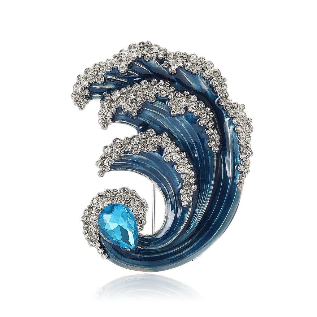 Fashion Creative Enamel Rhinestone Wave Styling Brooch Exquisite Versatile Men'S And Women'S Suit Coat Corsage Ornament Pin
