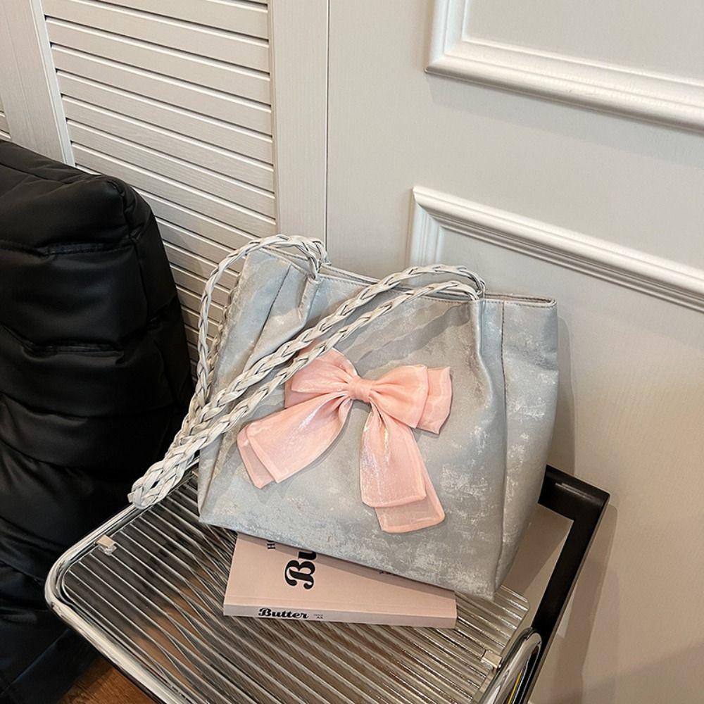 Однотонная сумка-тоут с бантом, милая сумка под мышкой