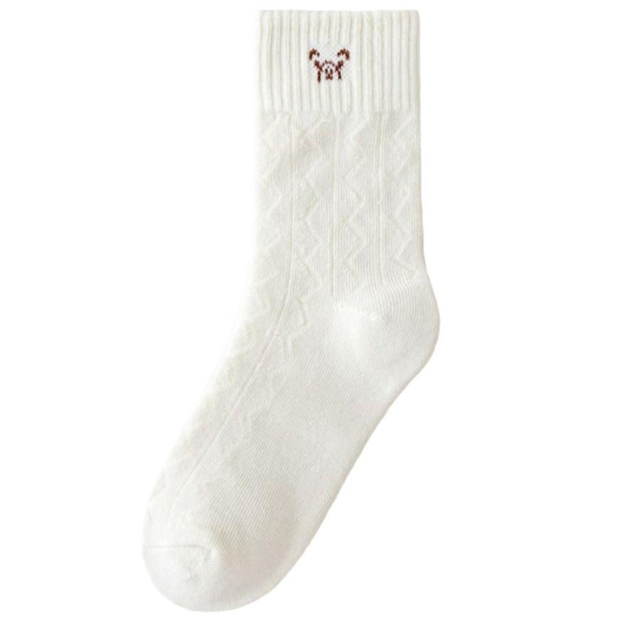 Женские утолщенные махровые носки - теплые носки средней длины с рисунком медведя из мультфильма в японском стиле для осени и зимы