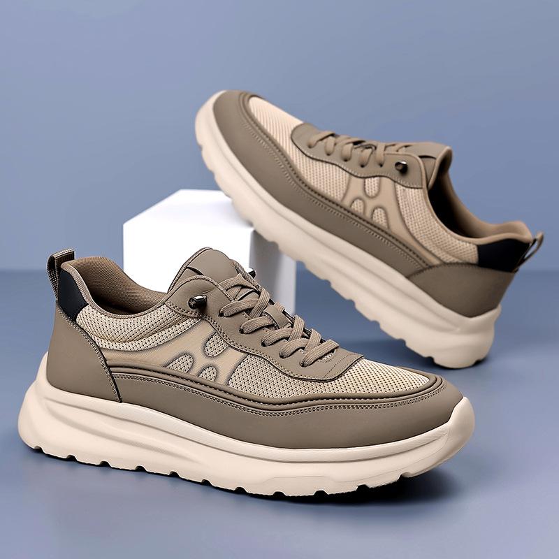 2026 Spring Summer Genuine Leather Sneakers for Man Solid Color Business Casual Shoes Male Fashion Lace Free Zapatos De Hombre