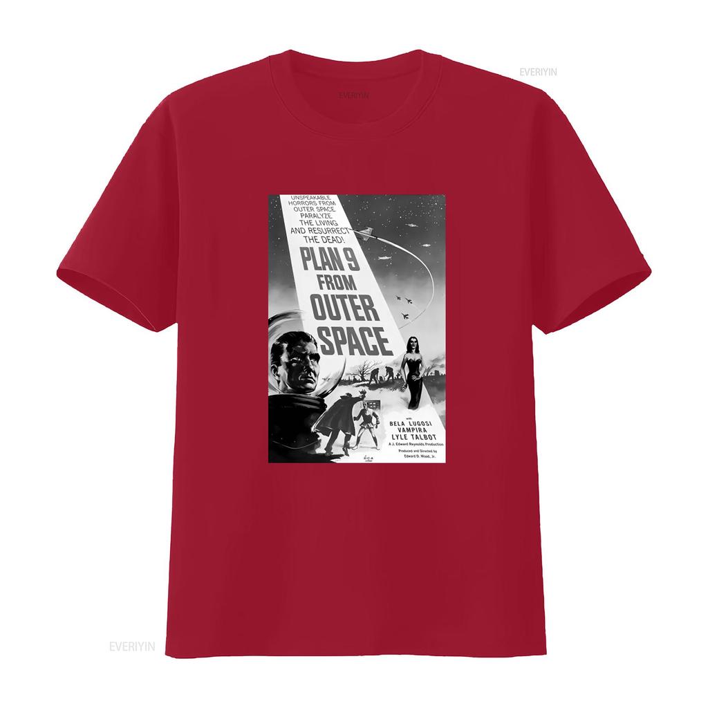 Plan 9 From Outer Space Black White Movie Poster T Shirt Retro Sci Fi Horror Design vintage Washed Stylish streetwear homme