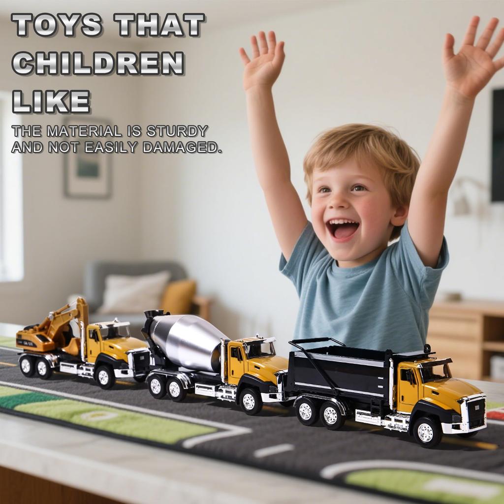 AIUAZA Scale Diecast Engineering Construction Dump Alloy Collectible Model Open Door Toy 1/50 Vehicle, Truck, Excavator, Mixer, Car, Boy's Pull-Back