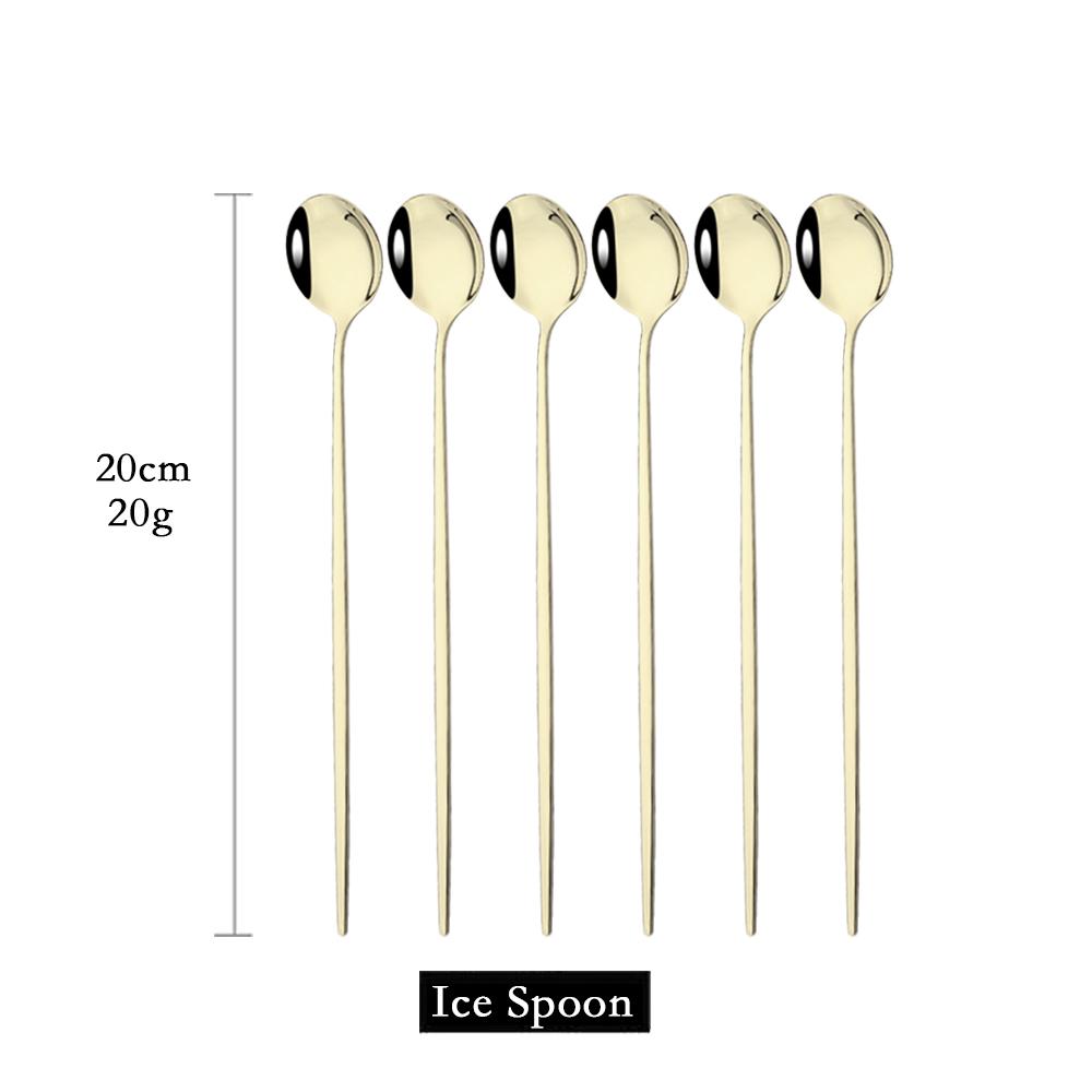 Набор столовых приборов с длинной ручкой для мороженого, красочная столовая ложка, барные ложки, набор столовых приборов для сока, кофе, кухонные принадлежности
