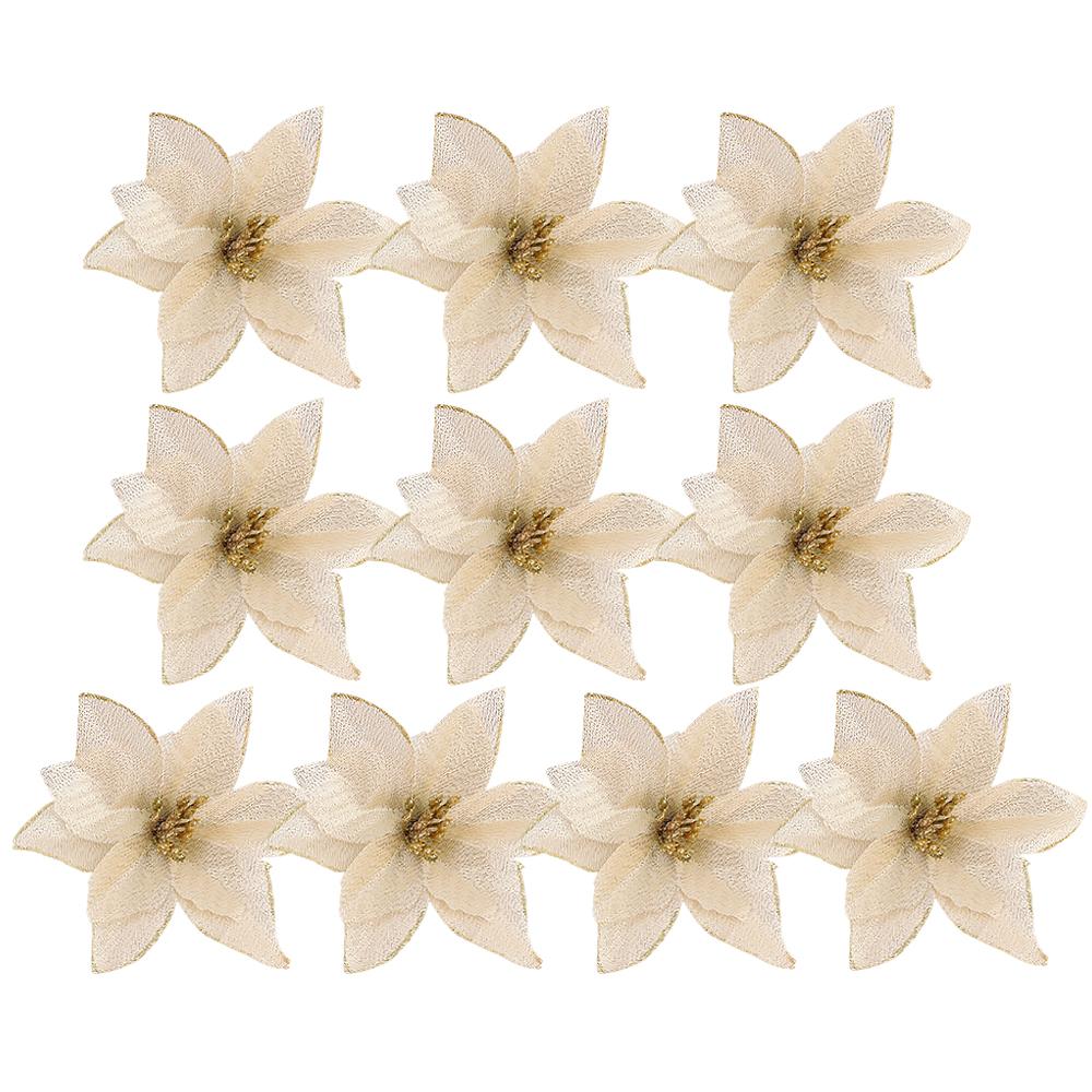 Artificial Poinsettia Christmas Flowers Red Gold Sparking Glitter Fake Flower for Xmas Tree Ornaments Florals Party Home Decor