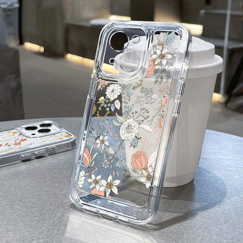 Модный цветочный чехол для телефона iPhone 16 15 14 Pro Max 13 12 11 ударопрочный силиконовый чехол прозрачный чехол