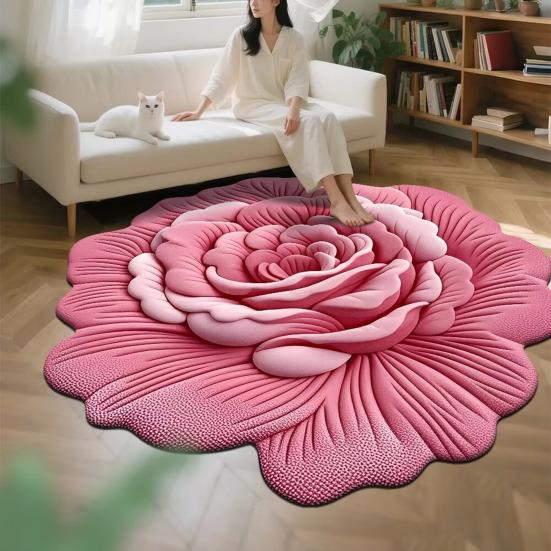 Floor Mat 3D Floral Design Non-Slip Dot-Embossed Backing Quick-Drying Plush Carpet Soft Comfort Bath Rug Home Decor