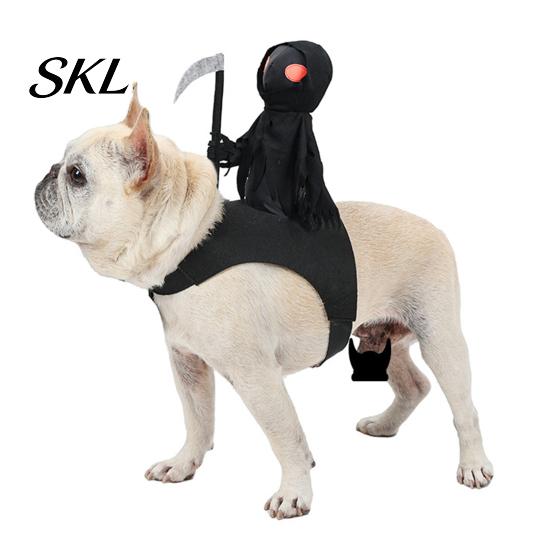 Funny Animal Party Outfit Dog Halloween Costume, Grim Reaper Rider 3D Cosplay Outfit, Unique Pet Holiday Apparel for Small Medium And Large Cats Dogs
