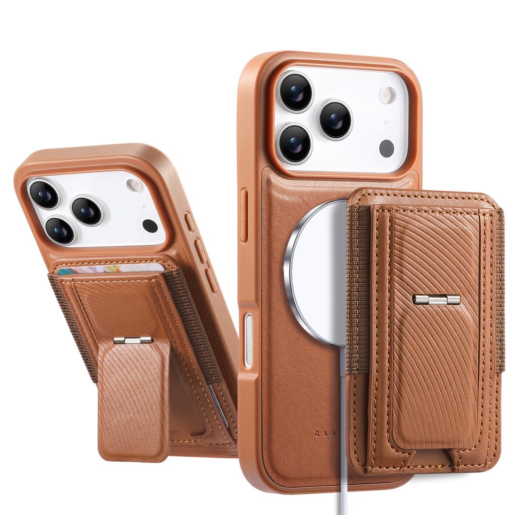 CASENEO For iPhone 17 Pro Max Case with Foldable Kickstand TPU PU Leather PC Card Bag Magnetic Phone Cover Compatible with MagSafe