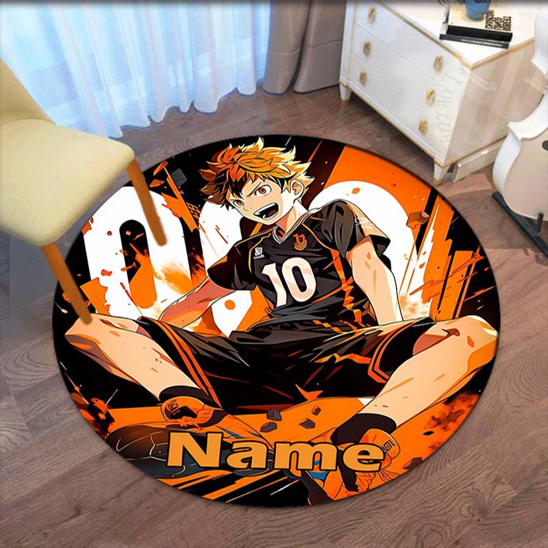 Custom Name Haikyu Printed Round Rug Carpet Chair Rug Area Rug Entryway Doormats,for Office Chair Living Room Bedroom Kitchen Room.