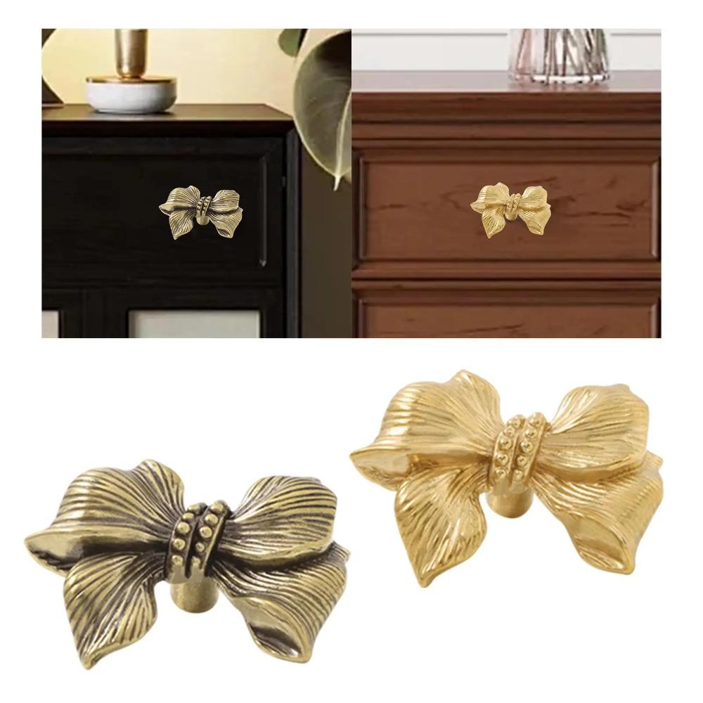 Gold Color Cabinet Door Knobs Luxury Wardrobe Drawer Pulls Bowknot Bow Tie Brass Handle Cupboard