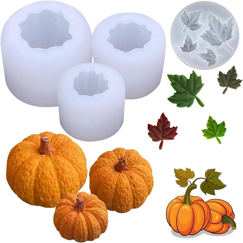 4PCS 3 Size Silicone Molds White 3d Leaf Shape Resin Molds Pumpkin Candle Molds for Handmade Soap