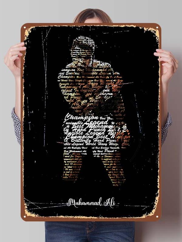 Металлические постеры с изображением Мухаммеда Али, боксера, декор для комнаты, изготовленные на заказ металлические таблички с боксерскими мотивами для украшения стен, ретро-стиль для дома и мужской тематики.