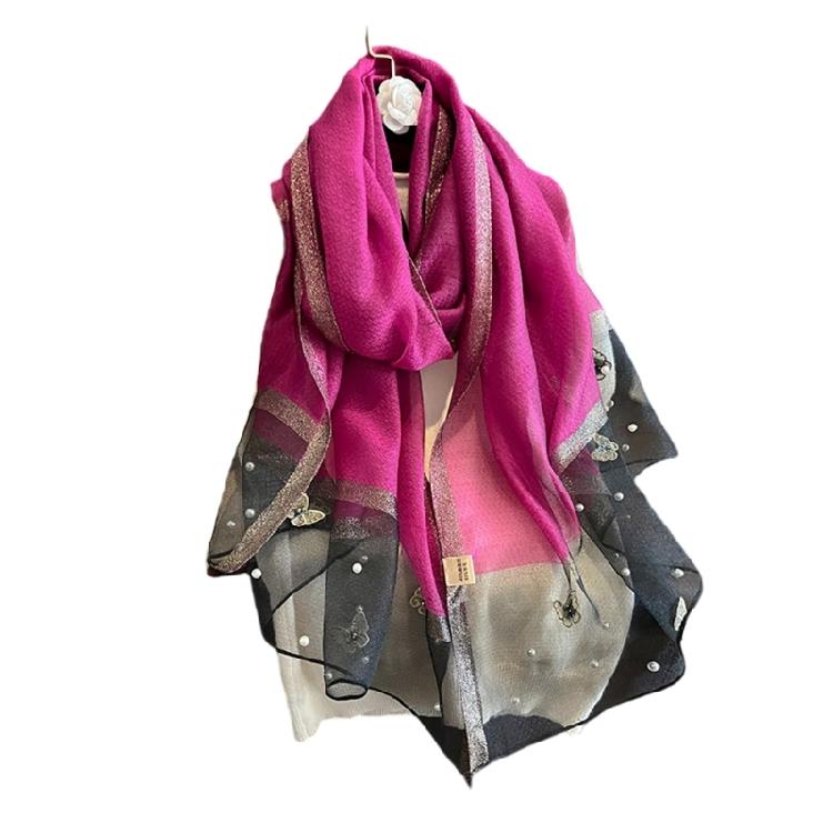 Stylish Butterfly Design Polyester Scarf Women Hijab Shawl Stole Wrap Beaded Accents Fashion Accessory