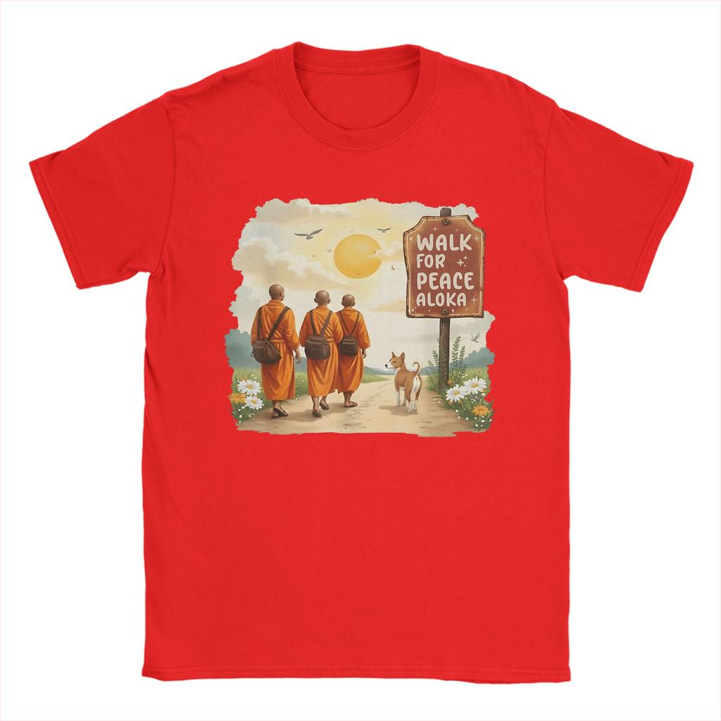 Vintage Retro Walk for Peace Monks with Aloka Dog TShirt for Men Round Collar 100 Cotton T Shirt Short Sleeve Tees Tops