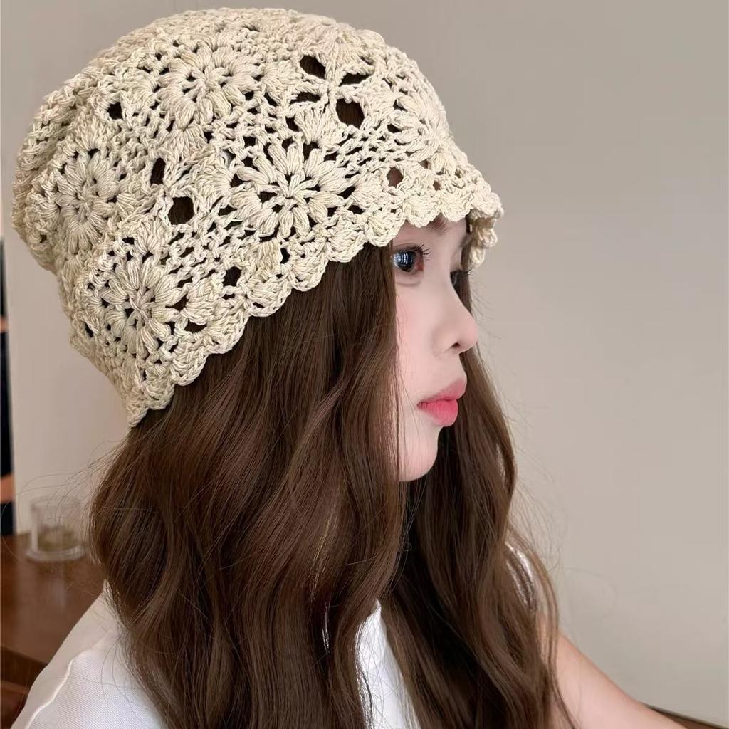 Женская шапка-бини свободного кроя без полей, вязаная ажурная шапка, шапочка, женская шапка, тонкой вязки, шерстяная шапка, вязаная шапка, шапка-пирожок