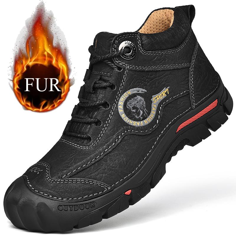 Новые зимние мужские ботинки для альпинизма, теплые, удобные, противоударные, со шнуровкой, ботинки для снега из натуральной кожи