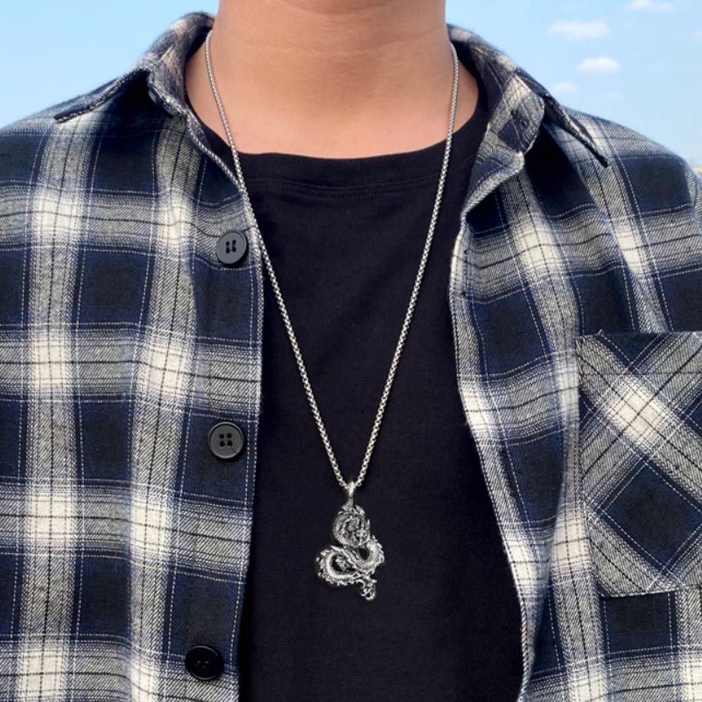 Steel Cuban Chain Hiphop Korean Clavicle Choker Dragon Pendant Man Chain Necklace Neck Jewelry