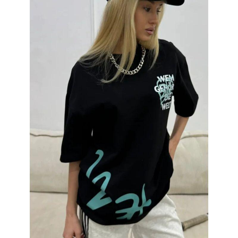 Loose Printed Cotton T-shirt Fashion Style New Arrival Loose Print Short Sleeve Cotton T-shirt Top