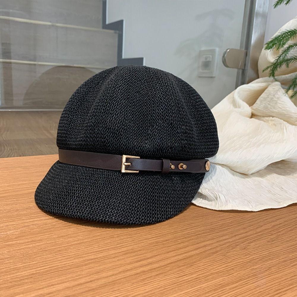 Knitted Women's Beret Breathable Octagonal Hat Summer Painter Hat  Sun Protection