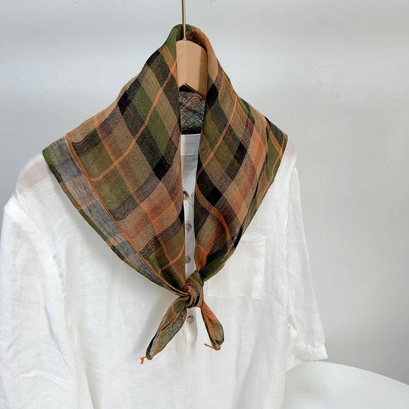 Clearance Welfare Retro Linen Square Scarf Literary And Versatile Women'S Summer Neck Protection Cotton And Linen Small Silk Scarf Scarf Printed Model