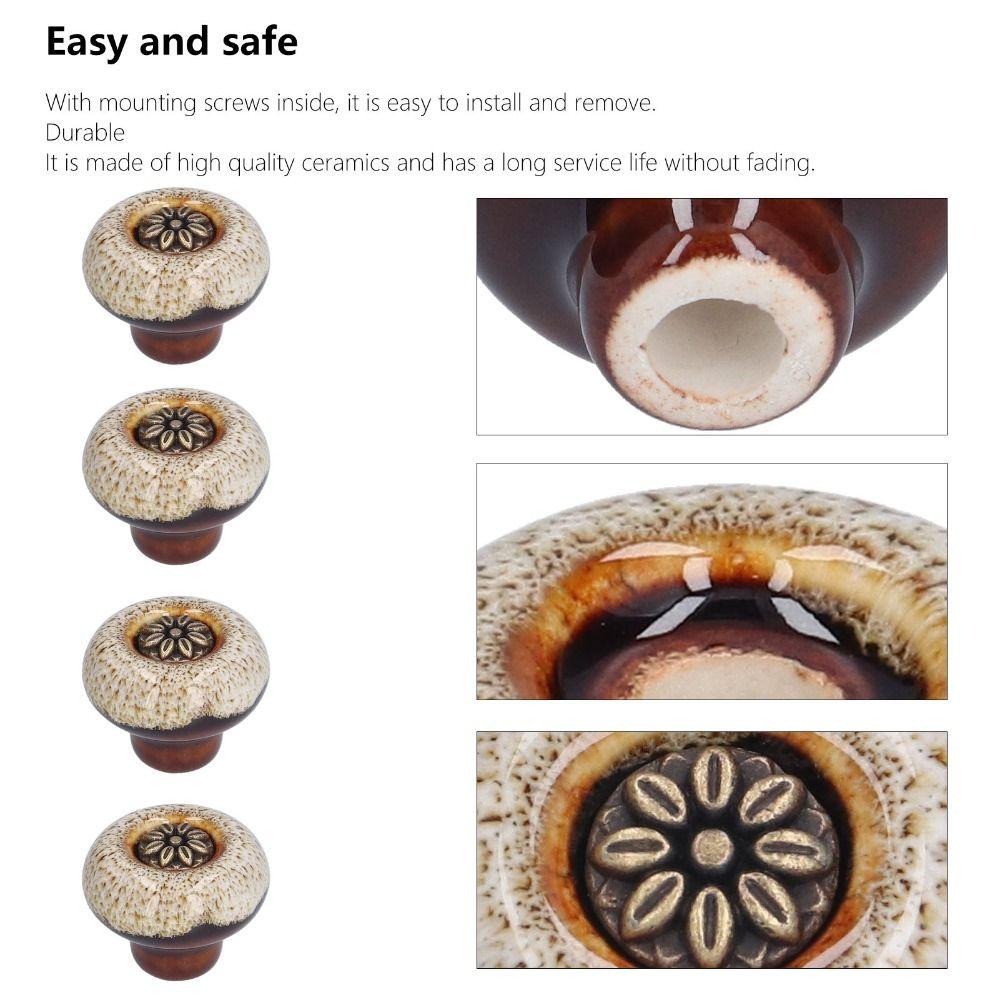 4pcs Easy Install Door Knobs Round Drawer Knobs Vintage Cabinet Handles Living Room