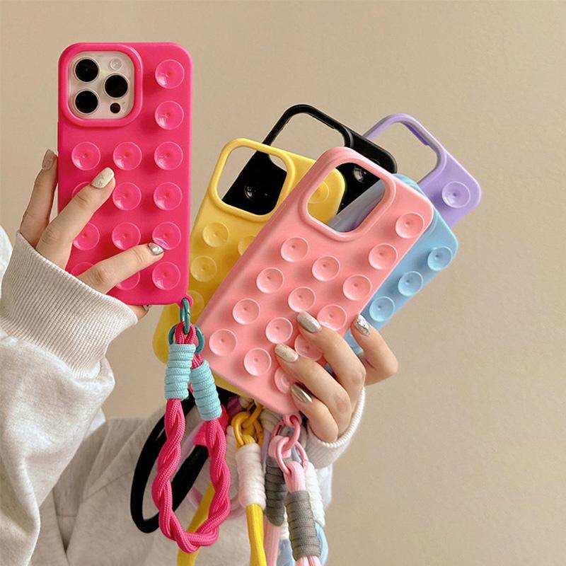 Candy Color Suction Cup Phone Case For iPhone 18 Pro 17 13 16 11 12 15 14 Pro Max Anti-Slip Silicone Suction Pad Lanyard Cover